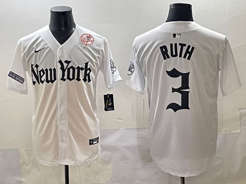 Men 2025 New York Yankees 3 Ruth White Five generations Joint Name Nike MLB Jersey style 42